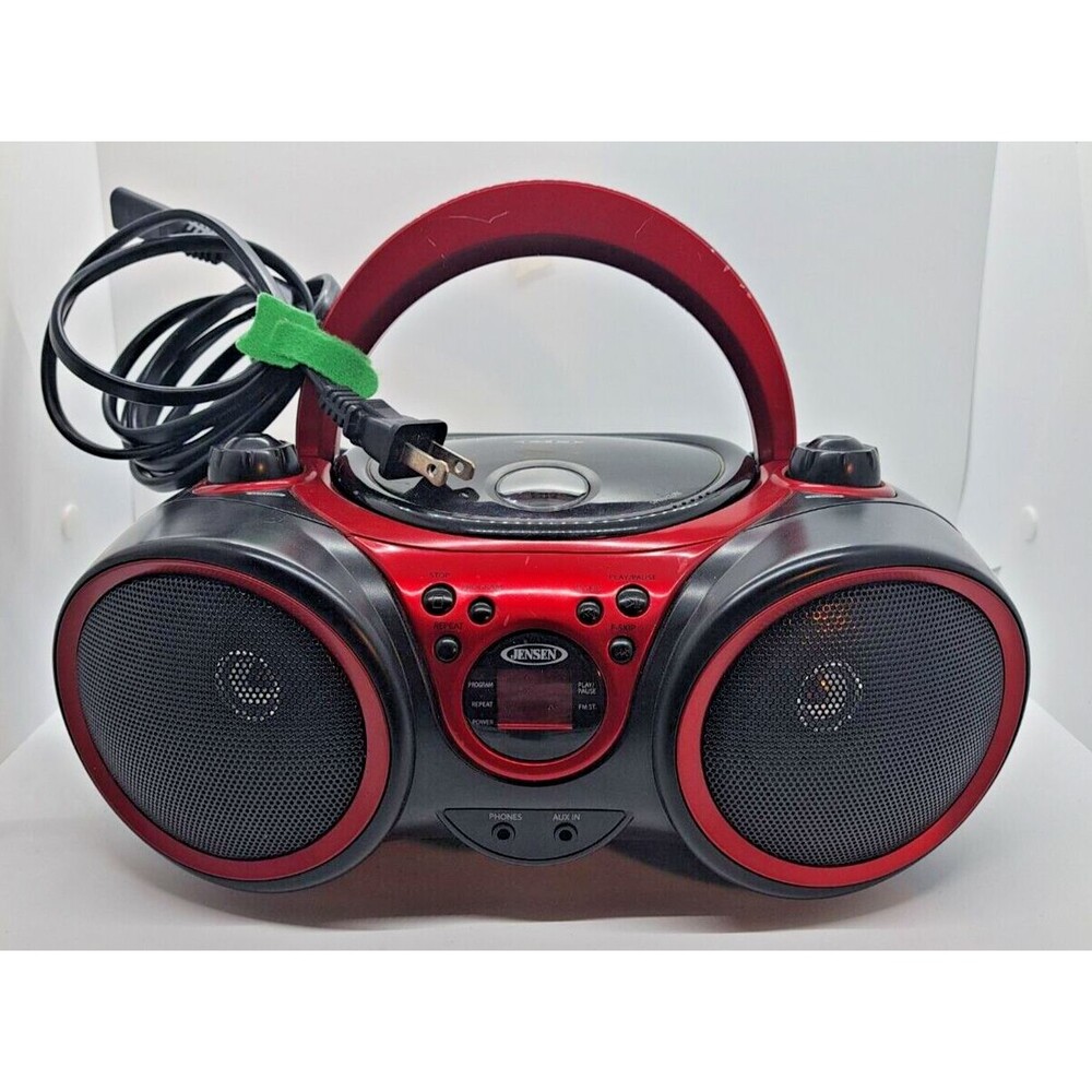 JENSEN CD-490 Portable Stereo CD Player AM/FM Radio Aux Line-in, Red Black